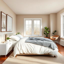 A beautifully designed contemporary bedroom interior, showcasing a harmonious blend of comfort and style