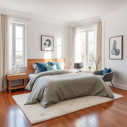 A peaceful and elegant bedroom interior characterized by its minimalist design and tranquil atmosphere