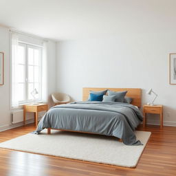 A peaceful and elegant bedroom interior characterized by its minimalist design and tranquil atmosphere