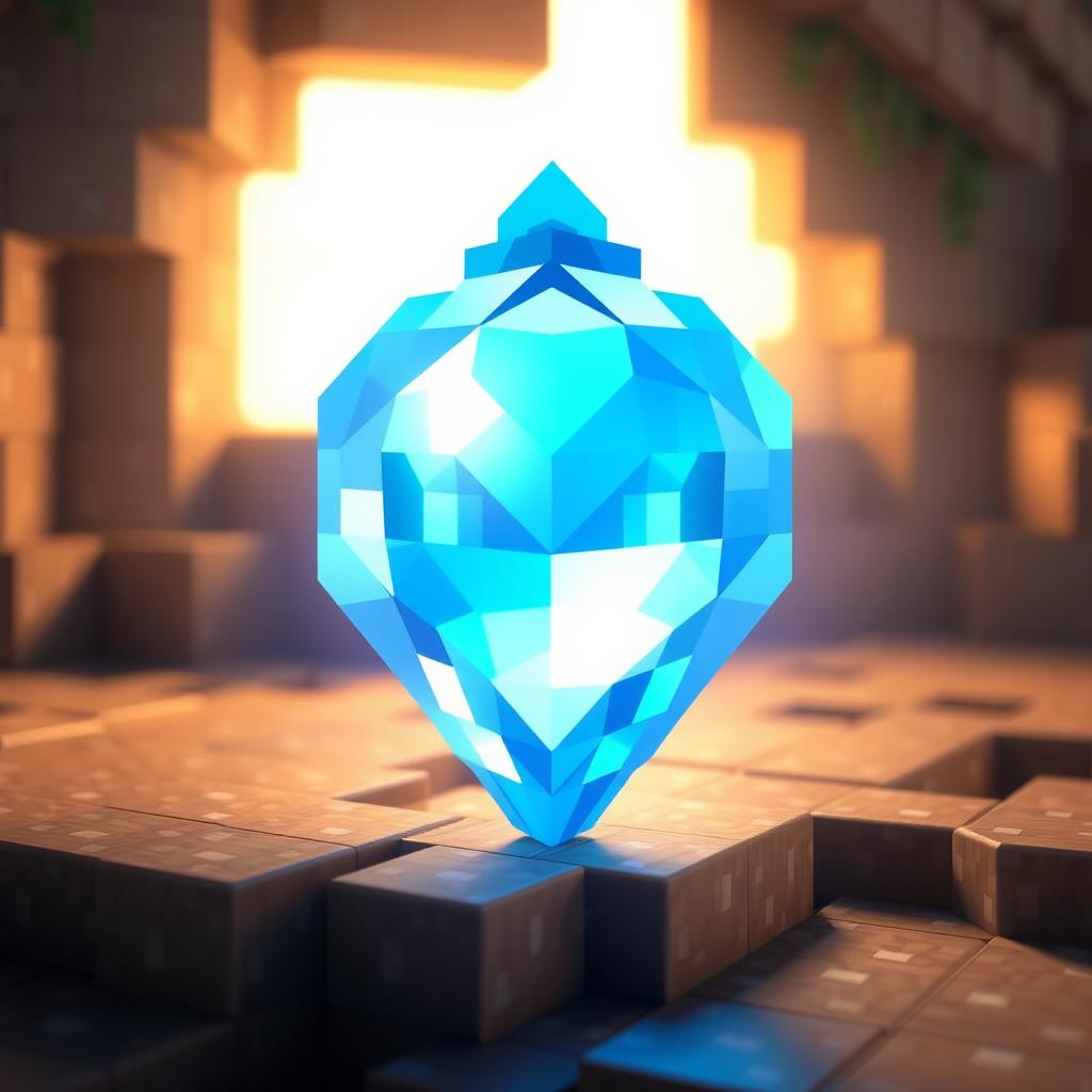 A beautifully rendered Minecraft diamond, showcasing its iconic pixelated design