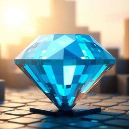 A beautifully rendered Minecraft diamond, showcasing its iconic pixelated design