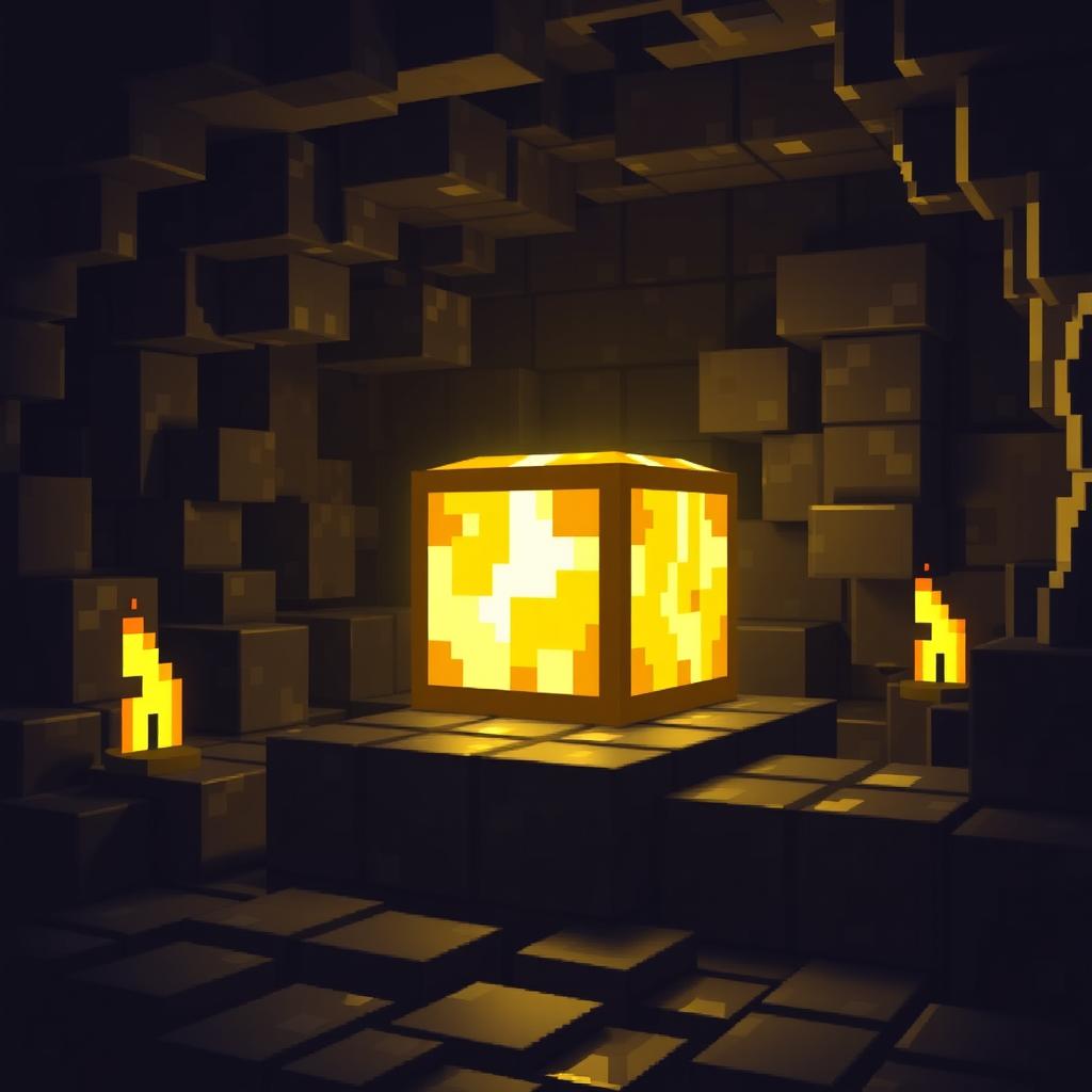 A shimmering block of gold in the iconic blocky style of Minecraft