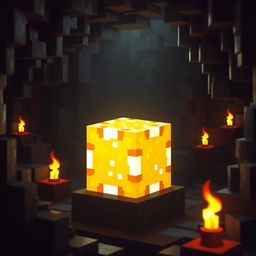 A shimmering block of gold in the iconic blocky style of Minecraft