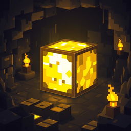 A shimmering block of gold in the iconic blocky style of Minecraft