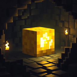 A shimmering block of gold in the iconic blocky style of Minecraft