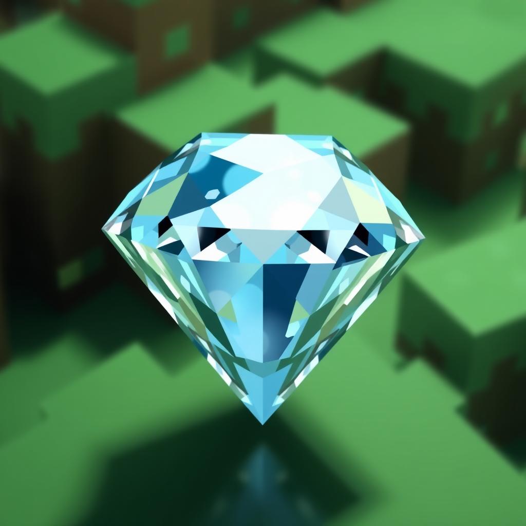 A perfectly cut and sparkling diamond in the style of Minecraft graphics