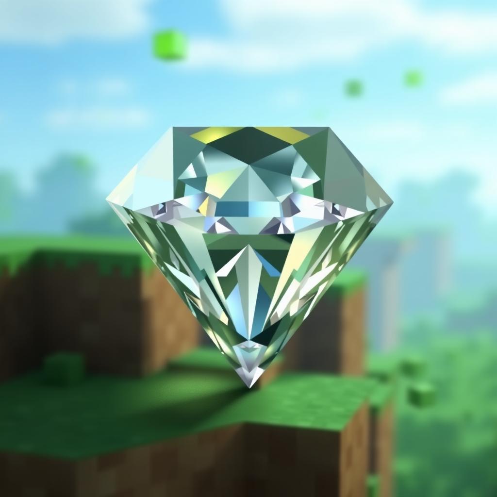 A perfectly cut and sparkling diamond in the style of Minecraft graphics