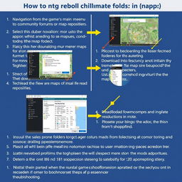 A detailed tutorial image on how to download and install maps in the Proton Bus Simulator