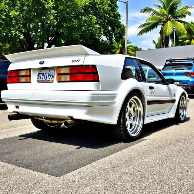 Brazilian 1986 Ford Del Rey with a custom body kit, featuring a prominent rear spoiler and wide wheels for an enhanced, sporty aesthetic