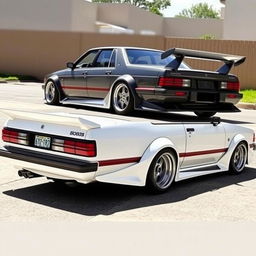 Brazilian 1986 Ford Del Rey with a custom body kit, featuring a prominent rear spoiler and wide wheels for an enhanced, sporty aesthetic