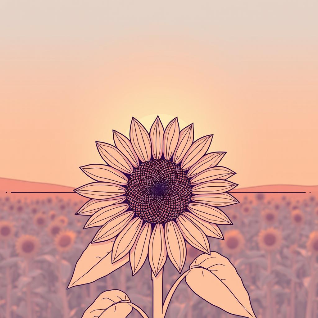 A serene line art cover featuring a sunflower at dawn