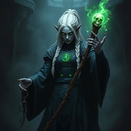 A powerful drow necromancer casting a spell