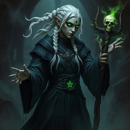 A powerful drow necromancer casting a spell