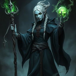 A powerful drow necromancer casting a spell