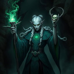 A powerful drow necromancer casting a spell