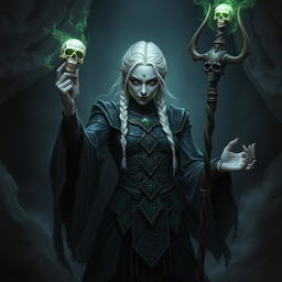 A powerful drow necromancer casting a spell