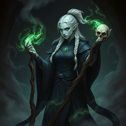 A powerful drow necromancer casting a spell