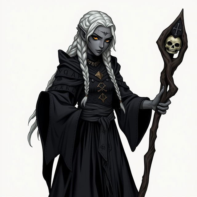 A detailed token illustration of a drow necromancer