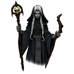 A detailed token illustration of a drow necromancer