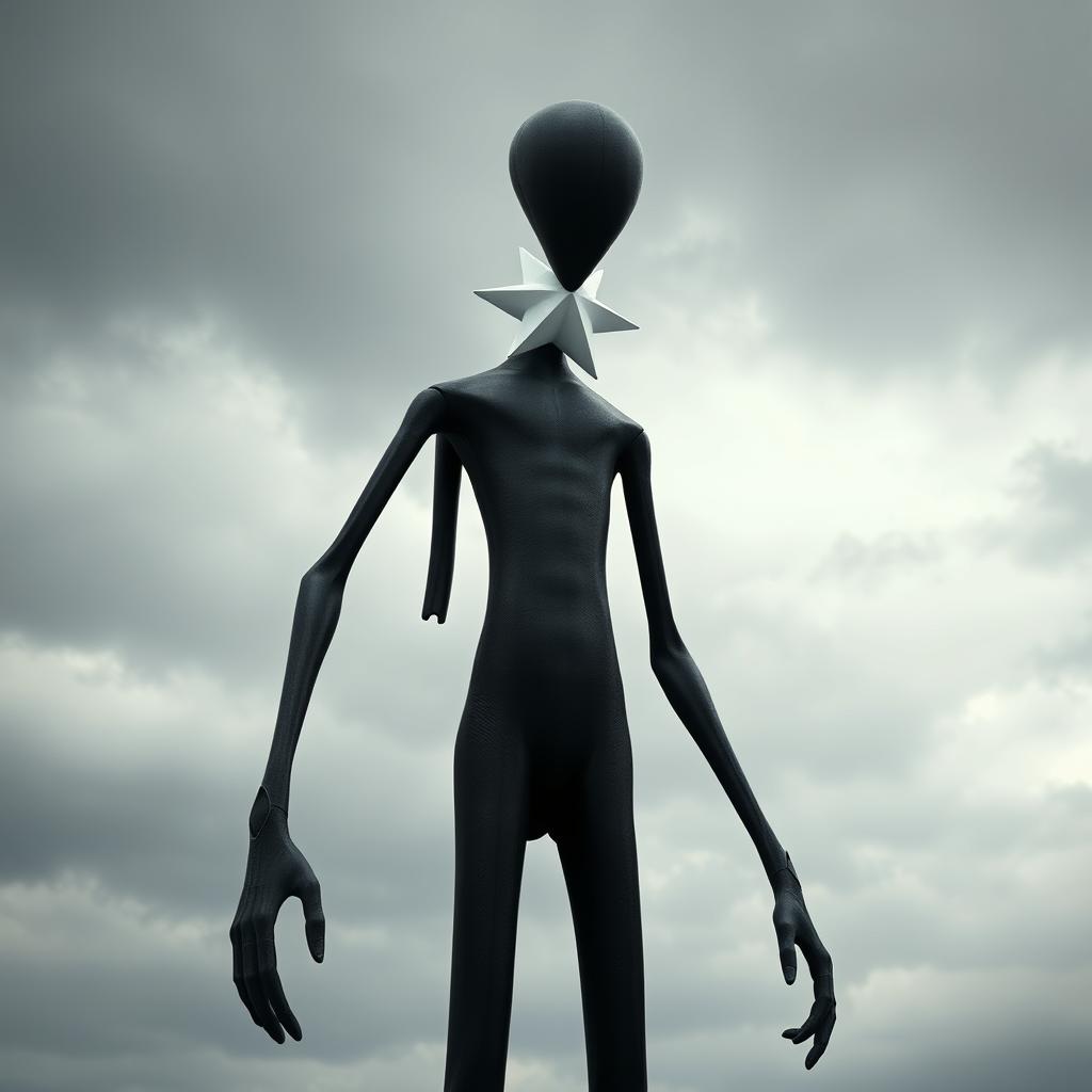 A mysterious tall humanoid creature standing at 3 meters, designed in the style of a motion stop animation film