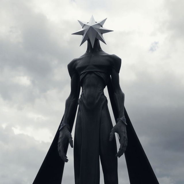 A mysterious tall humanoid creature standing at 3 meters, designed in a compelling mix of Final Fantasy and Dungeons & Dragons style