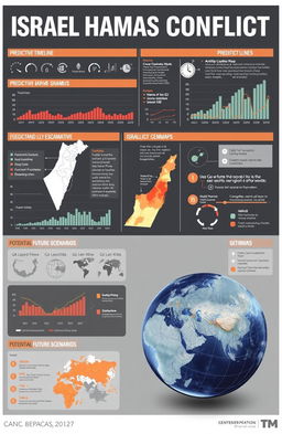 An analytical visualization depicting the Israel Hamas Conflict with emphasis on data analysis, predictive examination, and exploration of likely scenarios