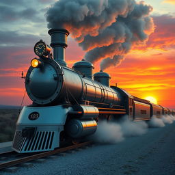 A fantastical and imaginative representation of a locomotive with exaggerated, large steam domes shaped like a busty figure