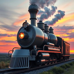 A fantastical and imaginative representation of a locomotive with exaggerated, large steam domes shaped like a busty figure