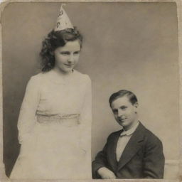 A side by side image showcasing an extremely melancholic birthday scene on one side and 'Happy Birthday' written on a faded, old photograph on the other side.