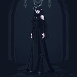 A full-height pixel art depiction of a gothic girl