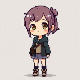 A full-height pixel art depiction of a girl, showcasing her from head to toe