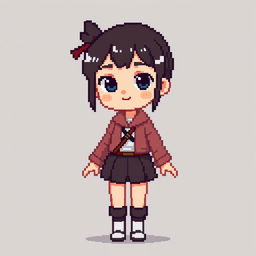 A full-height pixel art depiction of a girl, showcasing her from head to toe