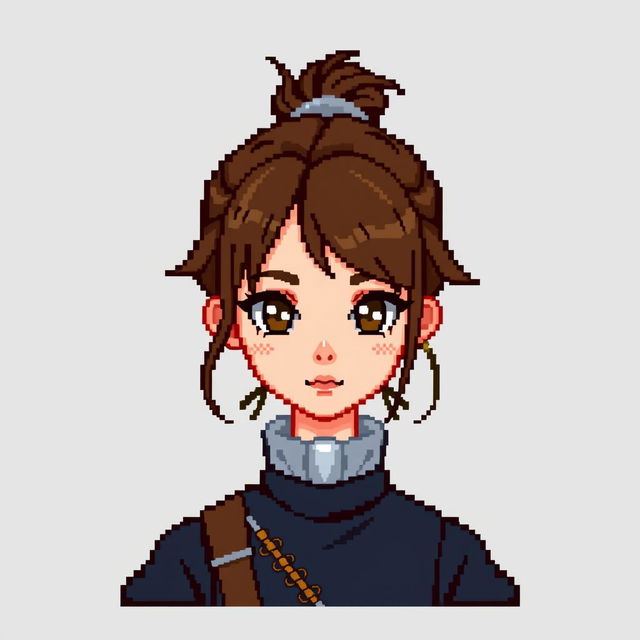 A full-height pixel art depiction of a girl, showcasing her from head to toe