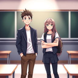 A captivating artwork of two new high school students introducing themselves in front of the class