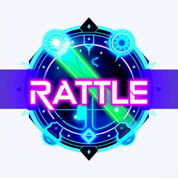 A futuristic and magical themed logo design for a Sci-Fi/Magic series titled "Rattle"