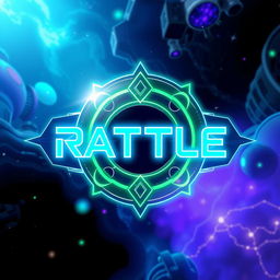 A futuristic and magical themed logo design for a Sci-Fi/Magic series titled "Rattle"