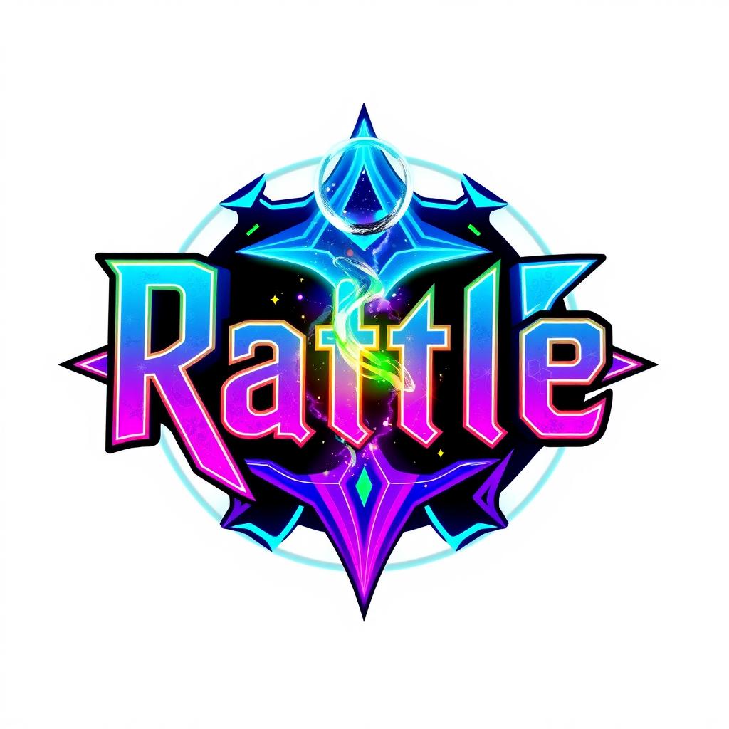 A vibrant and captivating logo for a Sci-Fi/Magic series titled 'Rattle'