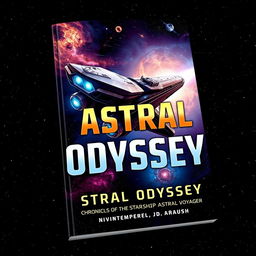 A captivating sci-fi book cover for "Astral Odyssey - Chronicles of the Starship Astral Voyager