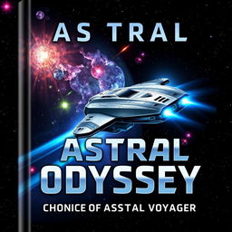 A captivating sci-fi book cover for "Astral Odyssey - Chronicles of the Starship Astral Voyager