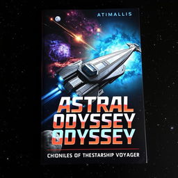 A captivating sci-fi book cover for "Astral Odyssey - Chronicles of the Starship Astral Voyager