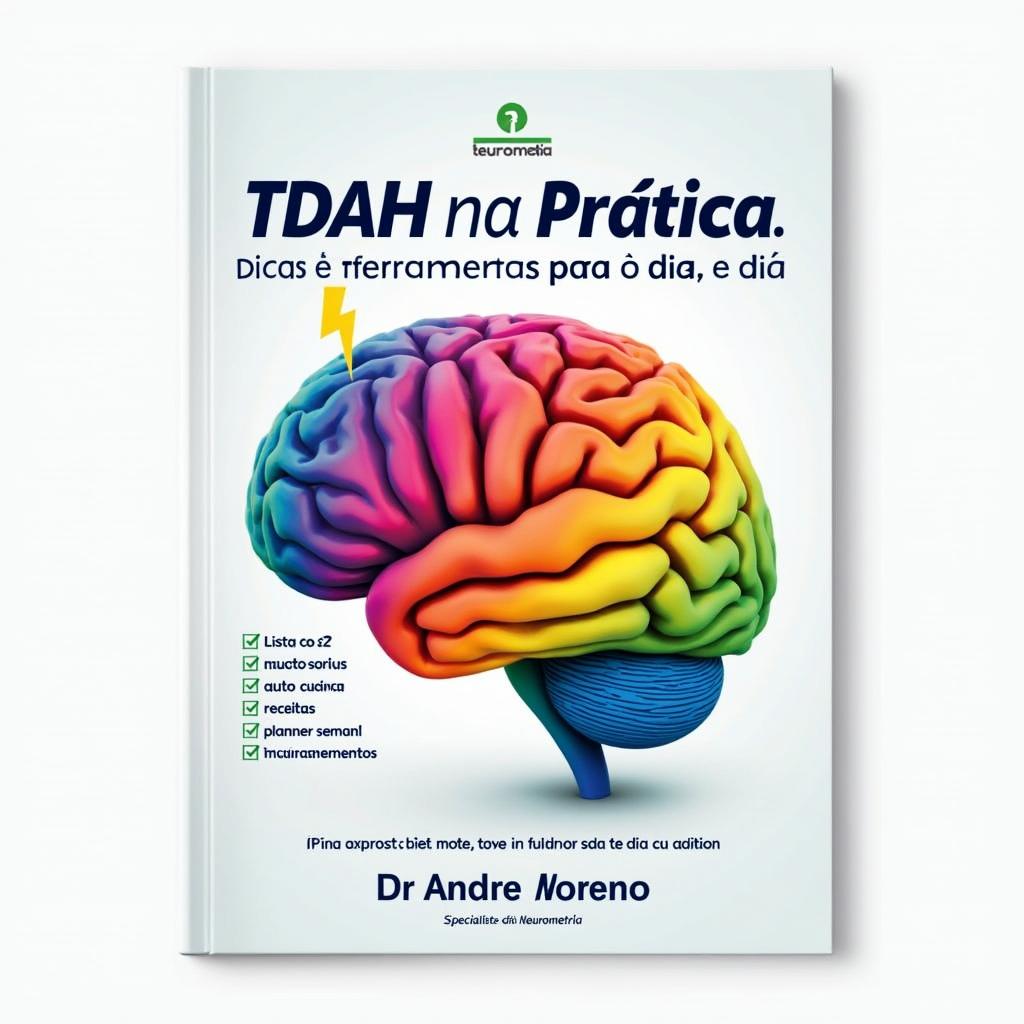 A 3D image of a vibrant, colorful brain with a small lightning bolt on its left side, designed as an e-book cover for online presentation