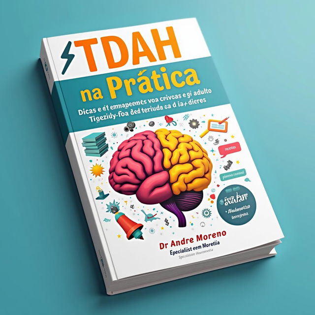 A high-definition, 3D e-book cover image for online use, featuring a vibrant, colorful brain with a lightning bolt on the left side