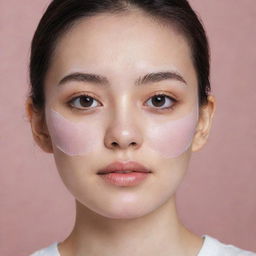 A girl displaying a Korean facial sheet mask, stripped down to the minimalist features of high, thin eyebrows, distinctive blush, and a faux mole.