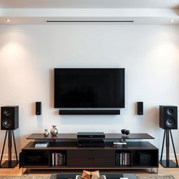 A large modern living room showcasing an LCD television mounted on the wall