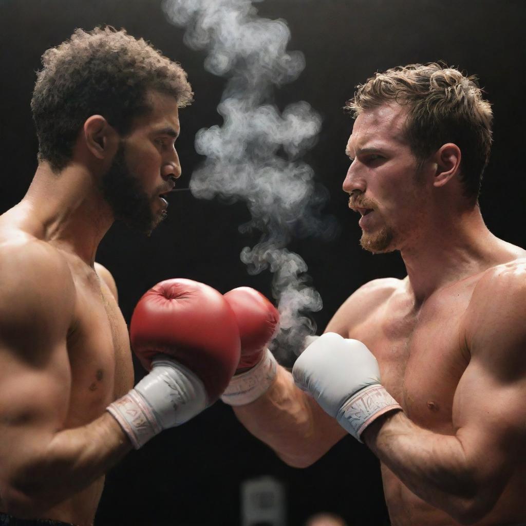 A boxing match where the opponents are a vape pen and healthy lungs, in a tense fight to portray the harmful effects of vaping on the lungs.