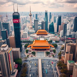 An aerial view of Beijing city, capturing the bustling metropolitan atmosphere with a stunning panorama of its urban landscape