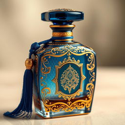 A luxurious and exotic perfume bottle designed with intricate details