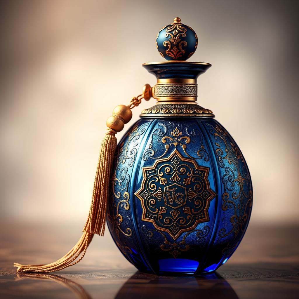 A luxurious and exotic perfume bottle designed with intricate details