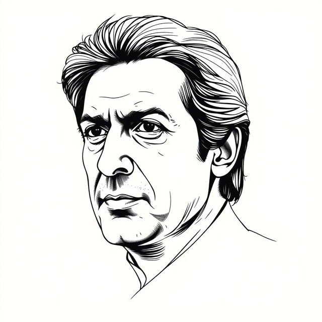 A vector black sketch of Imran Khan's face, capturing his distinct features with precision