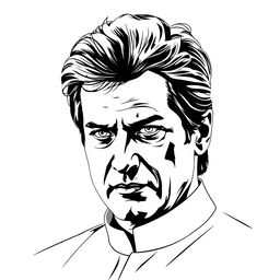 A vector black sketch of Imran Khan's face, capturing his distinct features with precision